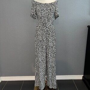 ANTHROPOLOGIE Off-Shoulder Wide Leg Leopard Print Jumpsuit -